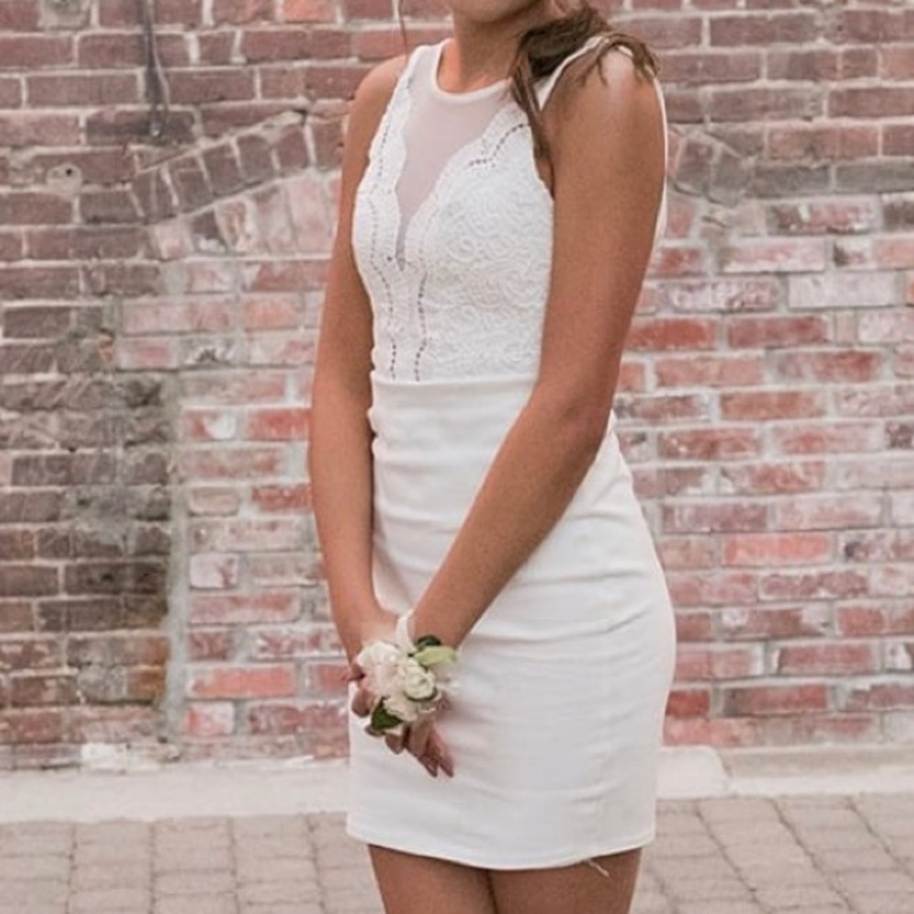 lulus white bodycon lace homecoming bridal dress
